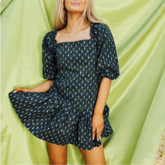 Queen of Sparkles Dark Green Denim Drop Waist Sequin Dress Size Large - Picture 8 of 16